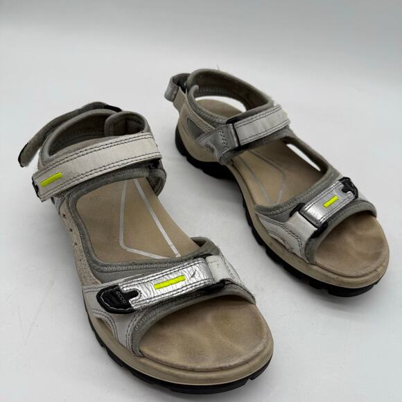 Ecco Women's Strappy Hook and Loop Yucatan Sandals Silver Black EU size 39 - Picture 3 of 7